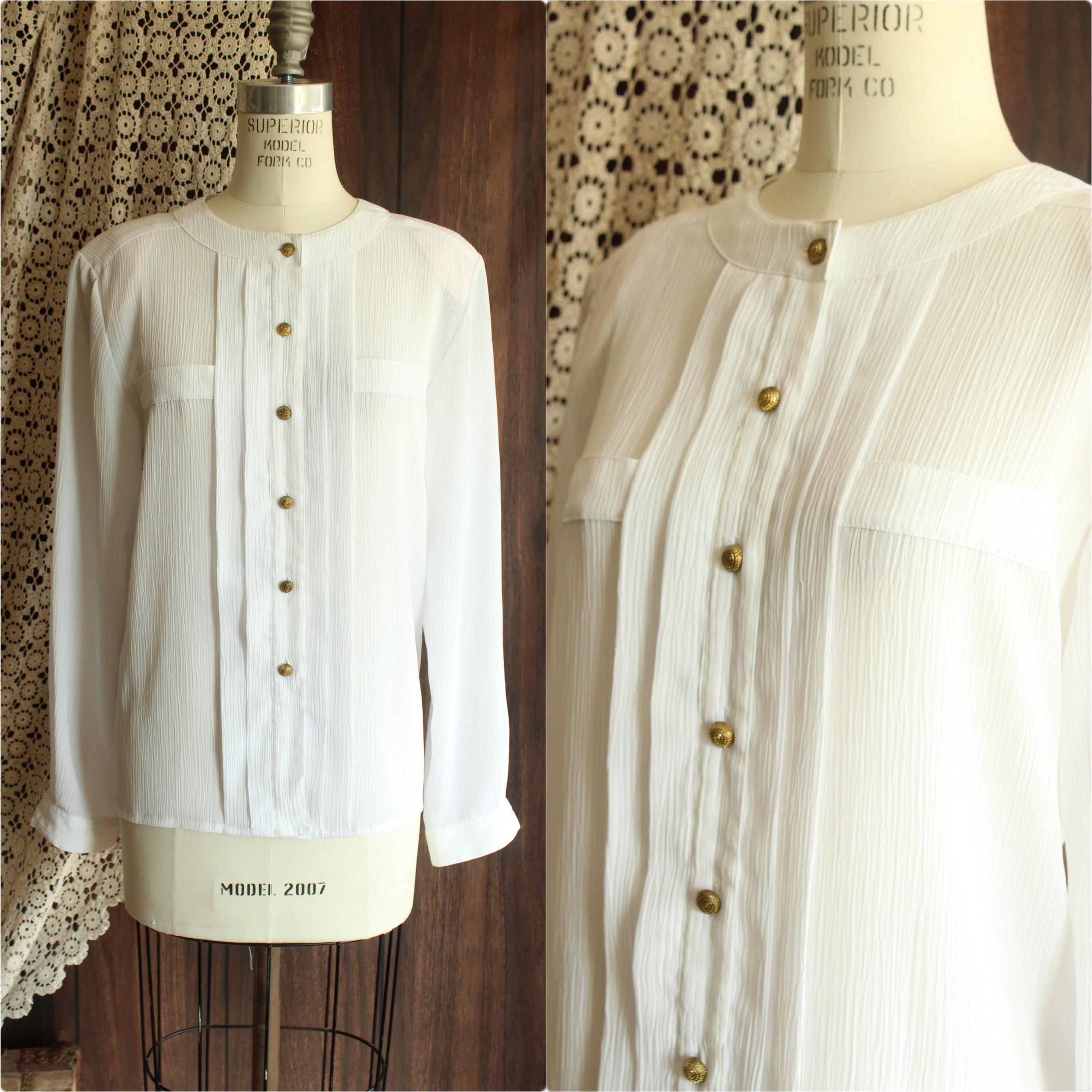 Vintage 1980s 1990s Blouse, Laura & Jayne White Button Down Shirt