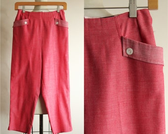 Vintage 1960s Capri Pants, Freddies of Pinewood Slim Pink trousers with Pockets, Size 26