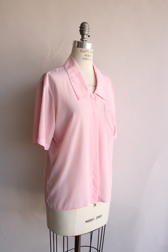 Vintage 1980s Blouse, Pink Dagger Collar with Poc… - image 6