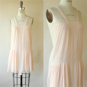 Vintage 1920s Step In Slip Camisole, Blush Pink Silk Slip Teddy Nightie, Mesh Trim