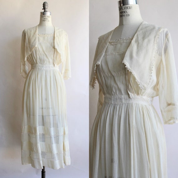 Vintage 1910s Edwardian Dress in Ivory Cotton Lawn