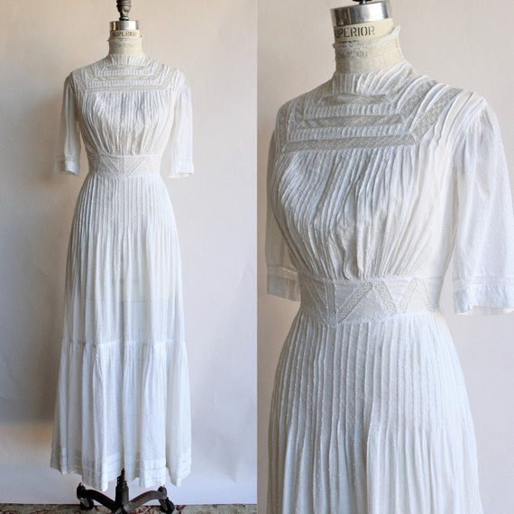 Vintage Antique Edwardian White Dress / 1900s 1910
