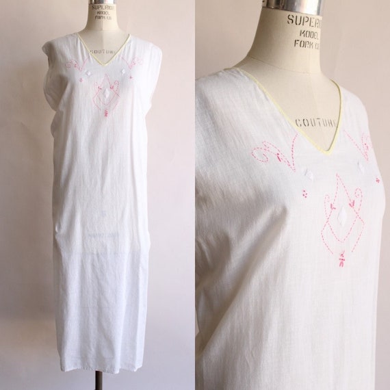 Vintage 1910s 1920s White Cotton Nightgown, Volup… - image 1