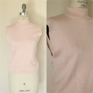 Vintage 1980s 1990s Sweater Vest, Pink Knit Mock Neck Top