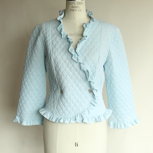 Vintage 1960s Bed Jacket, Saramae Lingerie Blue Quilted Short Robe, For Bullocks Wilshire