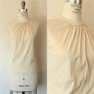 Vintage 1970er 1980er Jahre Bluse, Teddi Ärmelloses Shirt mit Raffung