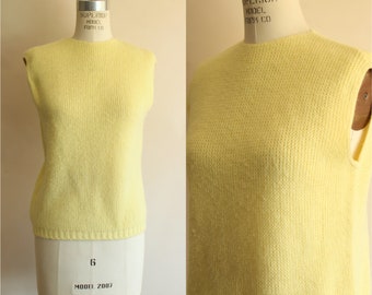 Vintage 1960s Sweater Vest, Classic Creations Yellow Knit, Zipper Back