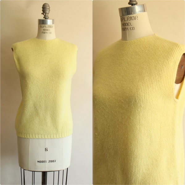 Vintage 1960s Sweater Vest, Classic Creations Yellow Knit, Zipper Back