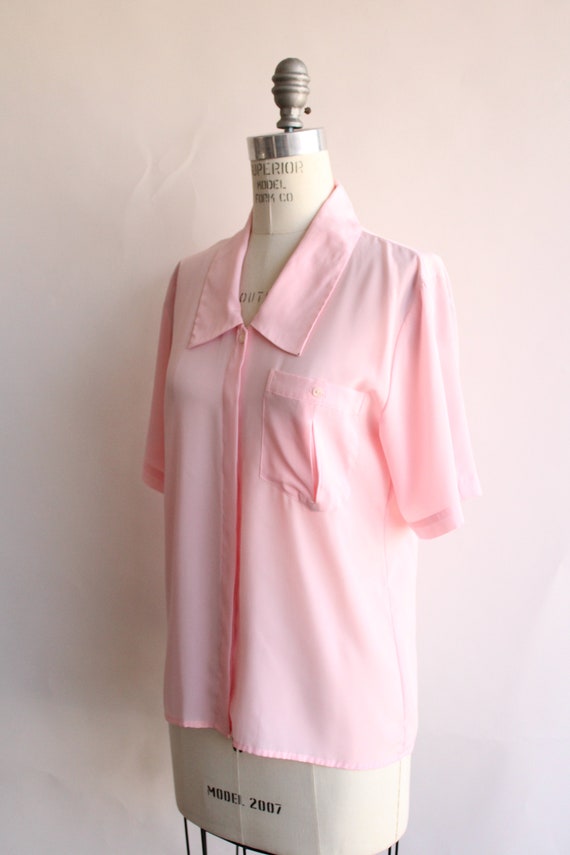 Vintage 1980s Blouse, Pink Dagger Collar with Poc… - image 7