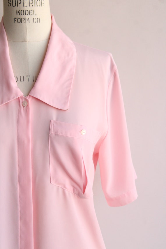 Vintage 1980s Blouse, Pink Dagger Collar with Poc… - image 3