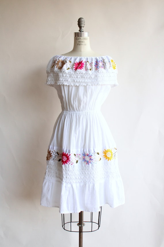 Vintage 1970s 1980s Dress, White Cotton Embroider… - image 2