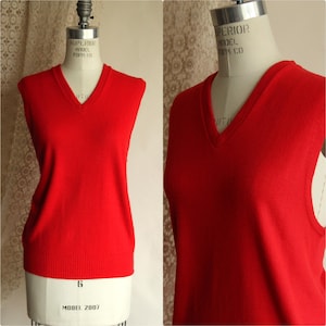 Vintage 1950-tals tröjväst, Marstons röda Orlon V-ringning, storlek Medium