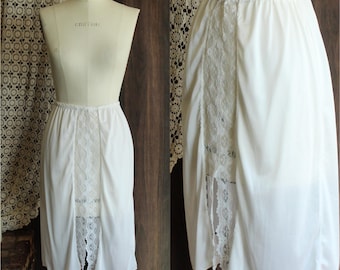 Vintage 1980s Half Slip, Pierre Cardin White Nylon With Lace Trim, Size Small