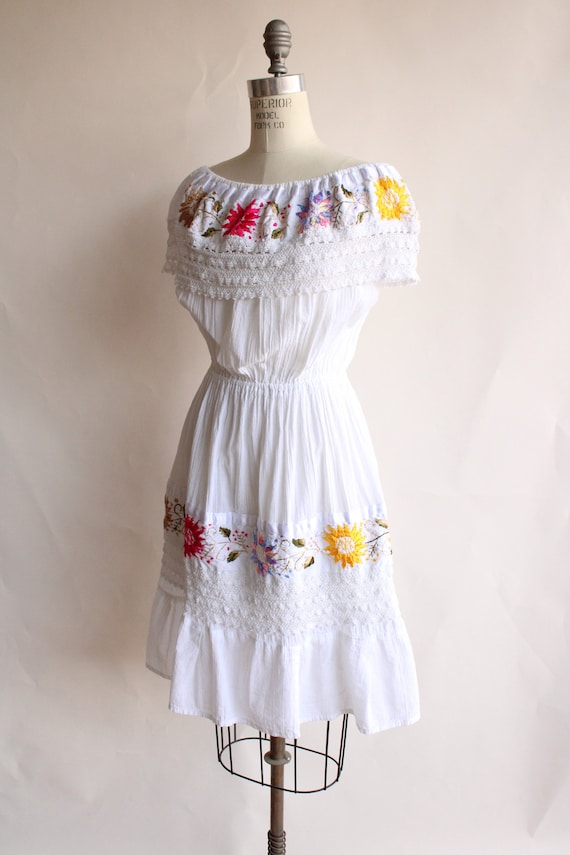 Vintage 1970s 1980s Dress, White Cotton Embroider… - image 6