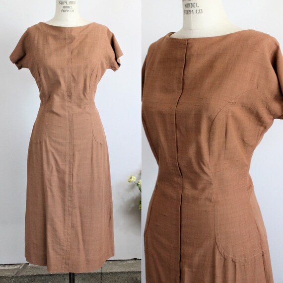 Vintage 1950s Dress / Brown Day Dress in Chocolate Brown / | Etsy