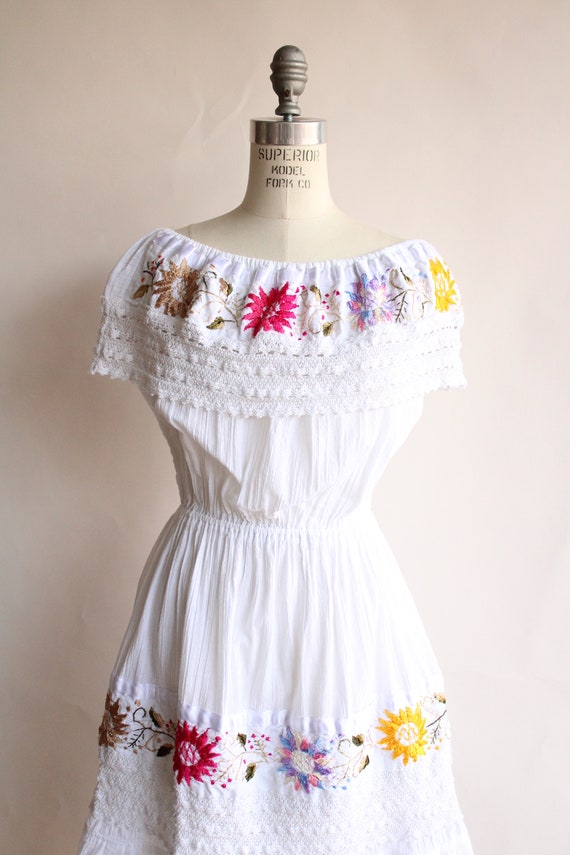 Vintage 1970s 1980s Dress, White Cotton Embroider… - image 3