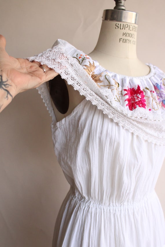 Vintage 1970s 1980s Dress, White Cotton Embroider… - image 10