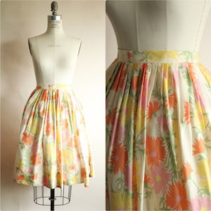 Vintage 1960s Skirt,  Silk Full Circle Pastel Floral Pleated