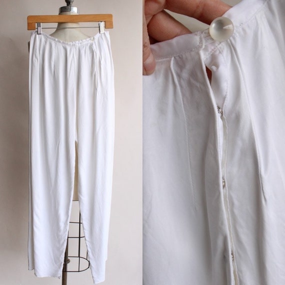 Vintage 1930s 1940s Pajama Pants / White Satin Wide L… - Gem