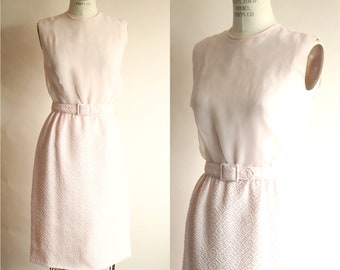 Vintage 1960s Dress with Belt, Pink Sleeveless Homemade Frock