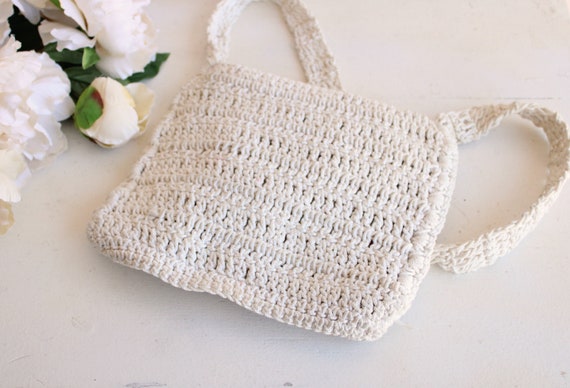 Vintage 1960s 1970s White Crochet Bag / Macrame P… - image 8