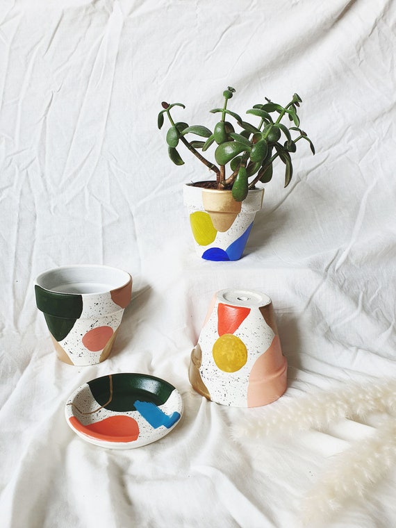Hand-painted Terracotta Plant Pot | Abstract Planter | Indoor Plant Pot | Homeware | Gift