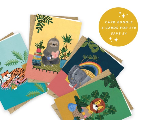 CARD BUNDLE | Animal Card Bundle | Botanical Cards | 4 for 10 | Blank Card | Any Occasion