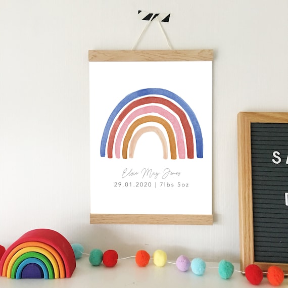 Personalised Rainbow Illustration | Personalised Print | Neutral Rainbow Artwork | Unframed Nursery Prints