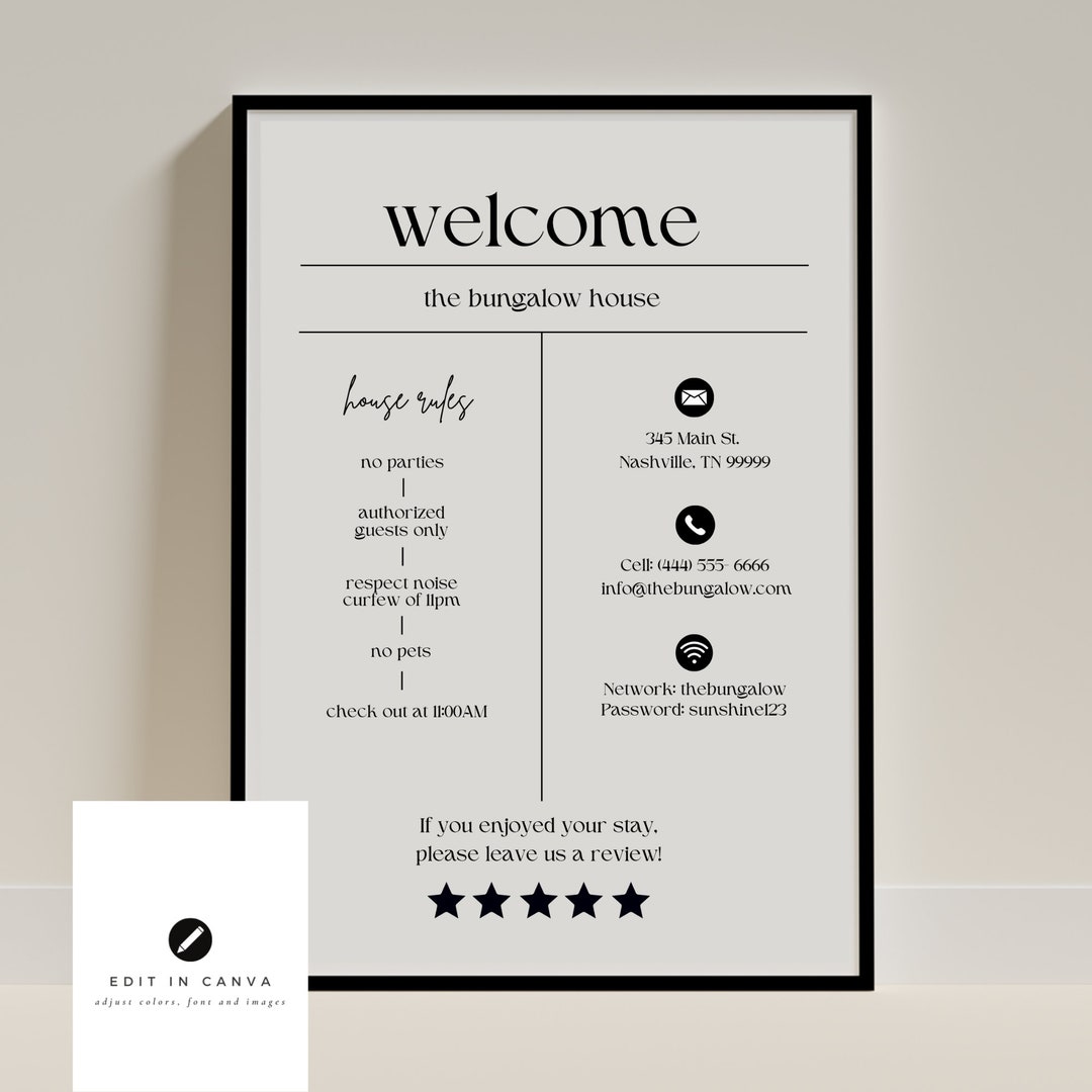 Air Bnb | Short-term Rental | Holiday Home Minimalist Welcome Sign - Etsy
