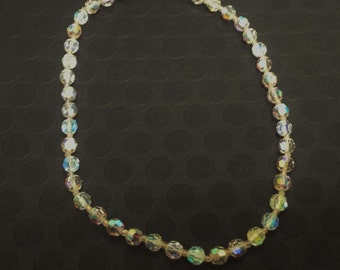 Childs crystal necklace - carnival glass finish on cut crystal beads. approx. 13 inches. May fit small woman as a choker, antique necklace