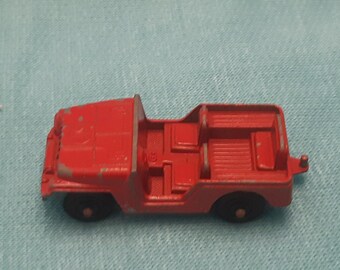 Vintage Tootsie Toy Car, die cast metal toy,  worn from play, red car, retro car toy, red car, MCM toy car Made in the USA,