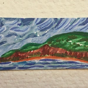 Mini Landscape painting - Home Corner of the Beach - 1 x 2 inch miniature  - 2.5 x 5.1 cm -by  artist Marg Boyle - miniature painting