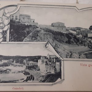 Dubbele postkaart uit 1903 uit Spanje - uniek - opent naar landschap - gestempelde ansichtkaart - art-nouveaurand -