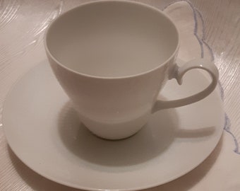 Elegant Rosenthal white on white teacup and saucer, German porcelain white teacup with raised white geometric design. vintage teacup