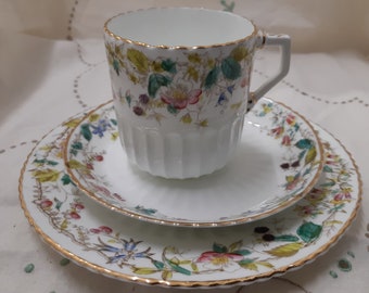 Antique floral demitasse tea trio - unmarked - early 1800s - antique coffee trio - european turkish coffee cup - hot chocolate cup - trio