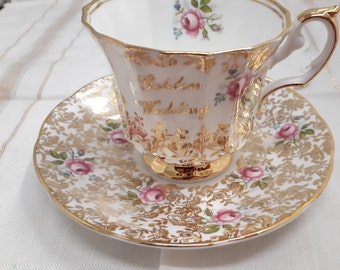 Elizabethan China -England - Golden Anniversary - 50th Anniversary - gold luster Bone China tea cup - tea party- vintage wedding - tea time