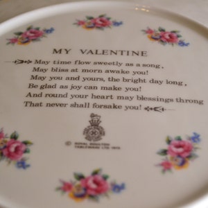 Royal Doulton Valentines plate 8.5 inch plate 1979Romantic scene with embossed border in off white china hearts and roses image 3