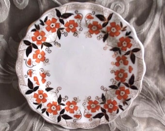 Clearance Aynsley Imari floral 19th century dessert plate- early Aynsley Rare pattern - fine bone china - orange midnight blue, gold luster