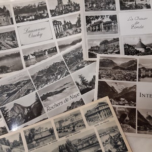 Cartes postales de tourisme suisses noir et blanc sur papier glacé des années 40 et 50 - cartes collage - cartes touristiques - cartes vintage - Europe - Suisse