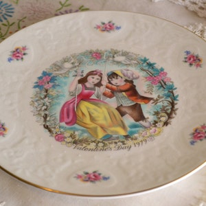 Royal Doulton Valentines plate 8.5 inch plate 1979Romantic scene with embossed border in off white china hearts and roses image 1