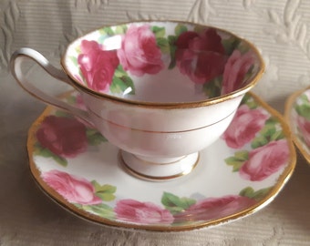 Royal Albert Old English Rose - tea duo - gorgeous rose covered tea cup and saucer - shaded gold edges on both pieces