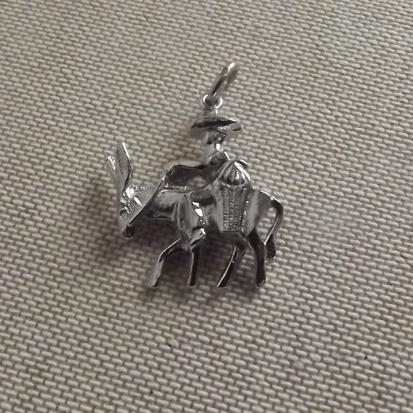 Sterling silver donkey and rider pendant  - burro - Vintage charm - Sterling pendant - chain can be added to this order.
