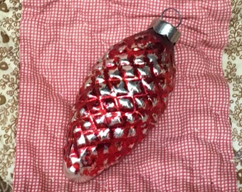 Vintage red pinecone ornament for the Christmas tree- mercury glass ornament - pine cone - red Christmas - mid century modern decor
