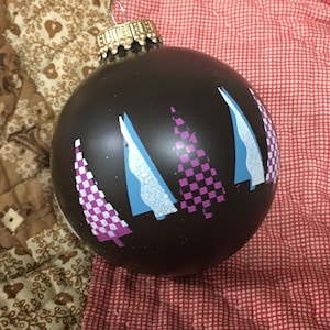 Purples and Blues 1980s  Vintage tree ornament - Christmas glass tree ball - retro tree ornament - choose the number you want- printed image