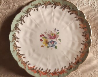 Aynsley china floral plate- tiny flaw - side plate, luncheon plate, salad plate, dessert plate - green plate