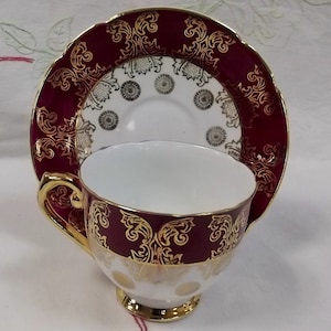 Rare Stanley Tea cup Gold and red teacup wedding gift, Christmas gift, antique Art Deco wedding Winter 2017 image 1