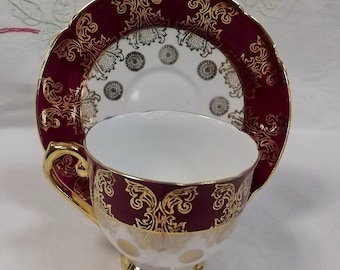 Rare Stanley Tea cup - Gold and red teacup -  wedding gift, Christmas gift, antique - Art Deco wedding - Winter 2017