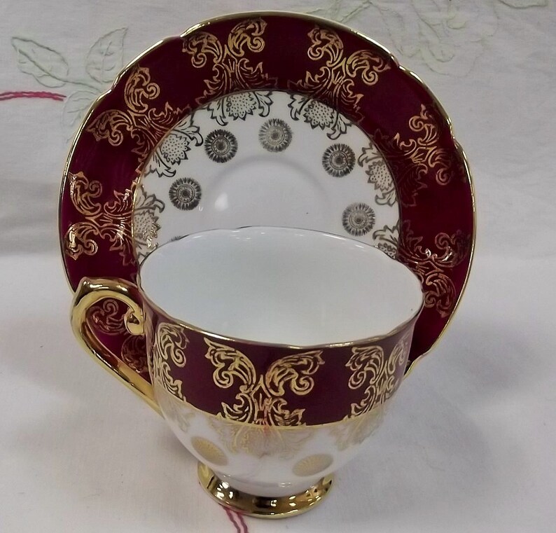 Rare Stanley Tea cup Gold and red teacup wedding gift, Christmas gift, antique Art Deco wedding Winter 2017 image 1