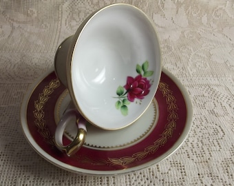 Discounted - Shaffords vintage Japanese porcelain tea duo - small scratches red teacup - fine china - porcelain tea duo - gold tea cup