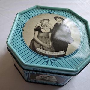 Vintage Dutch metal tin, Tin from South Netherlands, Blue tin, photograpic tin , Prize winning